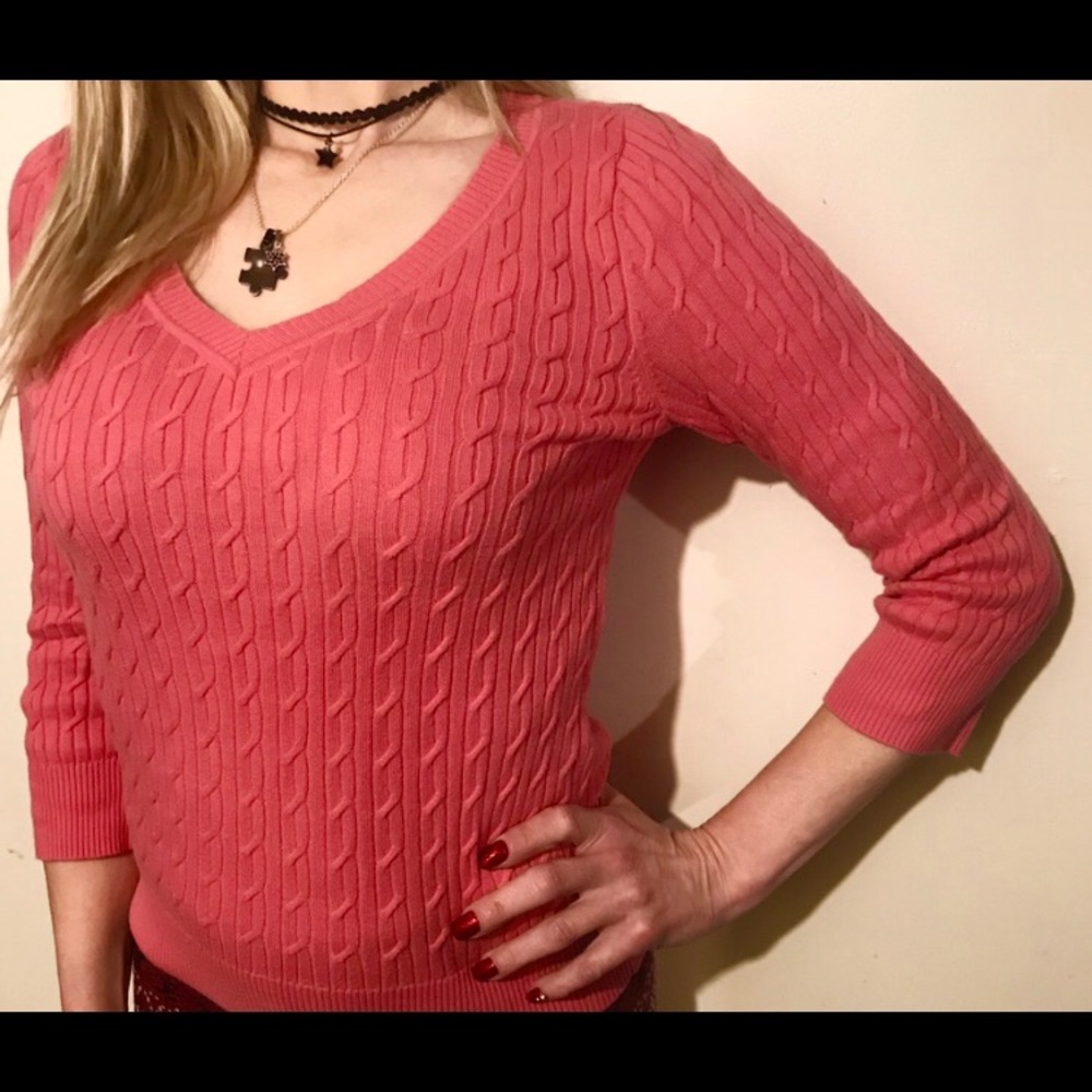 Talbot’s 3/4 sleeve cable knit V neck sweater